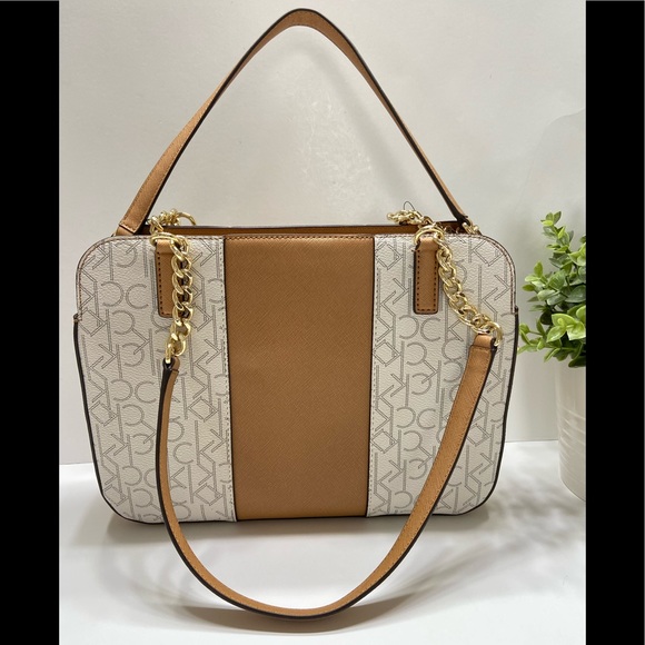 NEW Calvin Klein Monogram Logo Chainlink Satchel - Picture 2 of 12